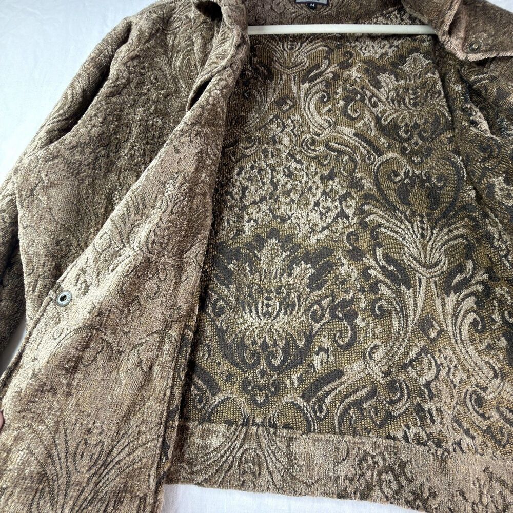 vintage 90s crafted with love tapestry chenille jacket medium bronze brown - Picture 5 of 11